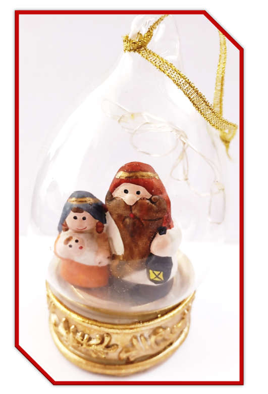 12cm Glass Domed Nativity with Lights - hanging or standing