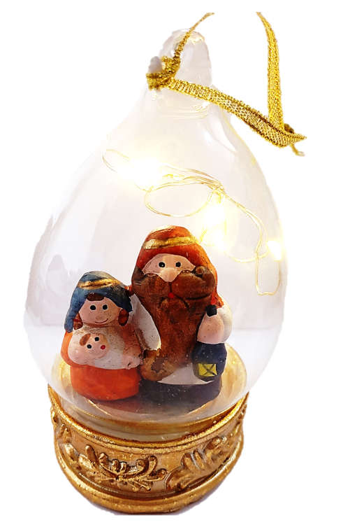 12cm Glass Domed Nativity with Lights - hanging or standing