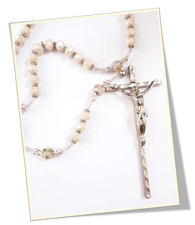 Crystal Glass Champaign Rosary -  Threaded Design