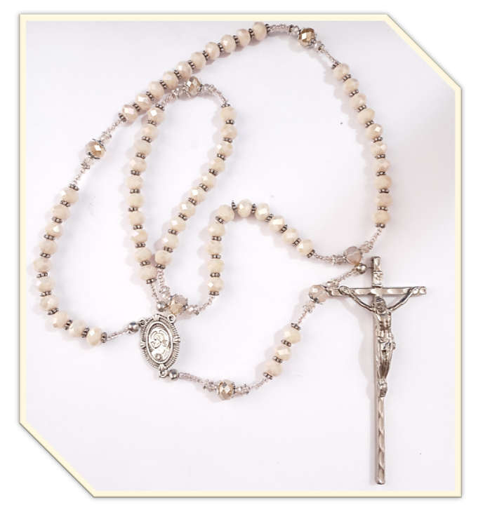 Crystal Glass Champaign Rosary -  Threaded Design