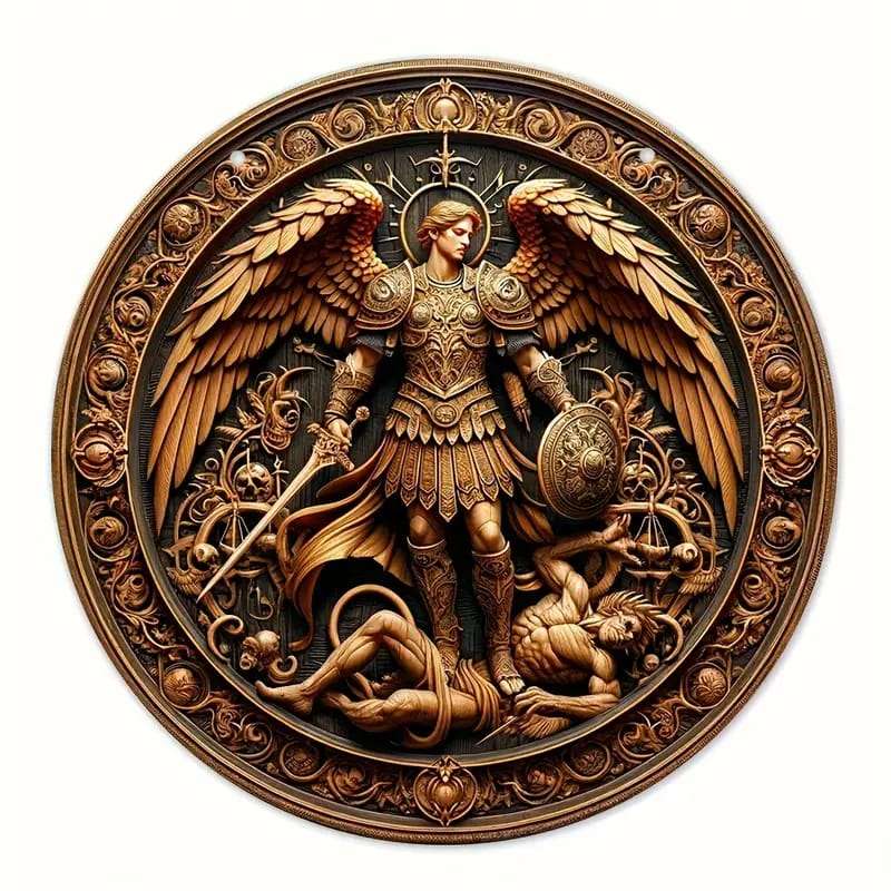St Michael the Archangel - Wooden Wall plaque - 20cm Diameter