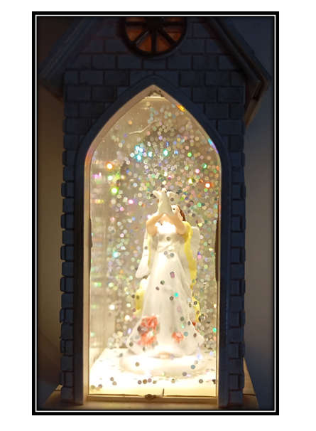 White Brick Cathedral Water Angel with LED Light