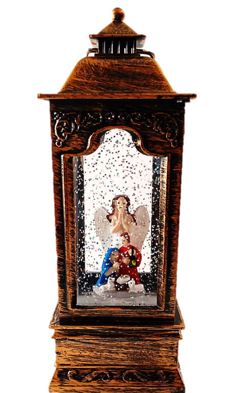 21cm Snowing Nativity Lantern with LED Lights and Music - USB Connection
