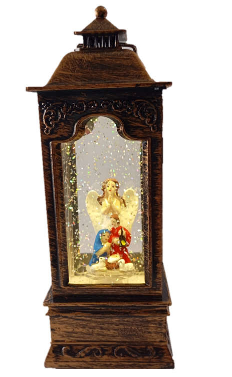 21cm Snowing Nativity Lantern with LED Lights and Music - USB Connection