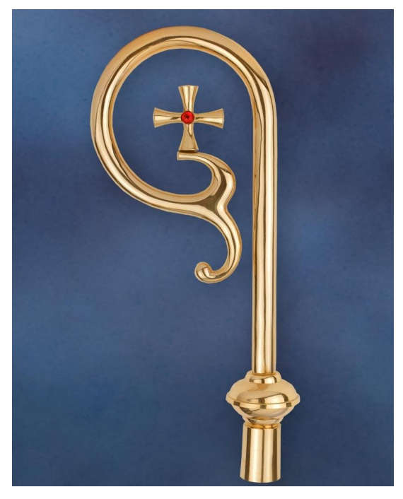 Golden Crozier with Ruby Stone - 170cm - Imported Item