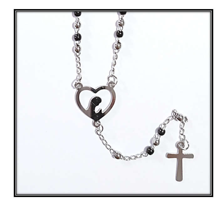 Stainless Steel Necklace Rosary - Black Glass/Stainless steel mix