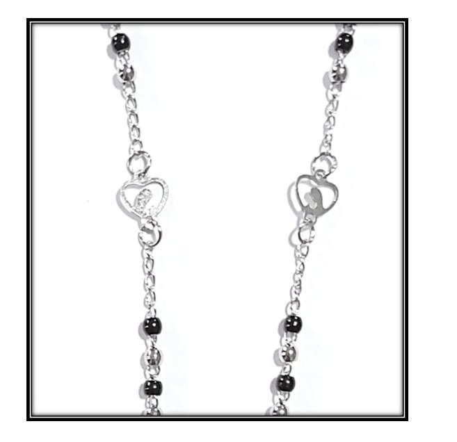 Stainless Steel Necklace Rosary - Black Glass/Stainless steel mix