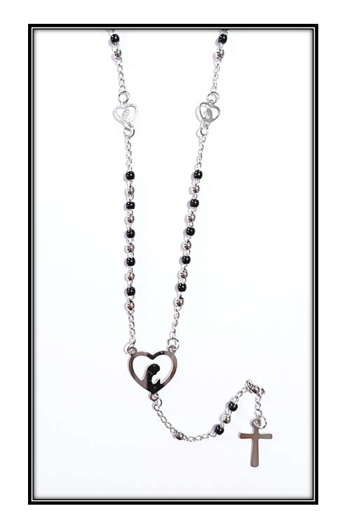 Stainless Steel Necklace Rosary - Black Glass/Stainless steel mix