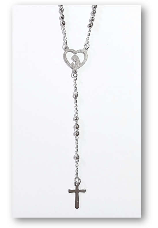 Stainless Steel Necklace Rosary - Stunning Madonna Laser Mysteries