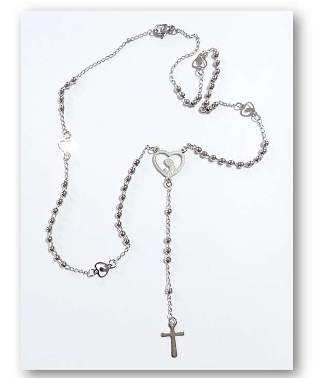 Stainless Steel Necklace Rosary - Stunning Madonna Laser Mysteries