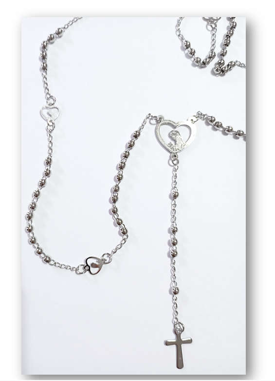 Stainless Steel Necklace Rosary - Stunning Madonna Laser Mysteries