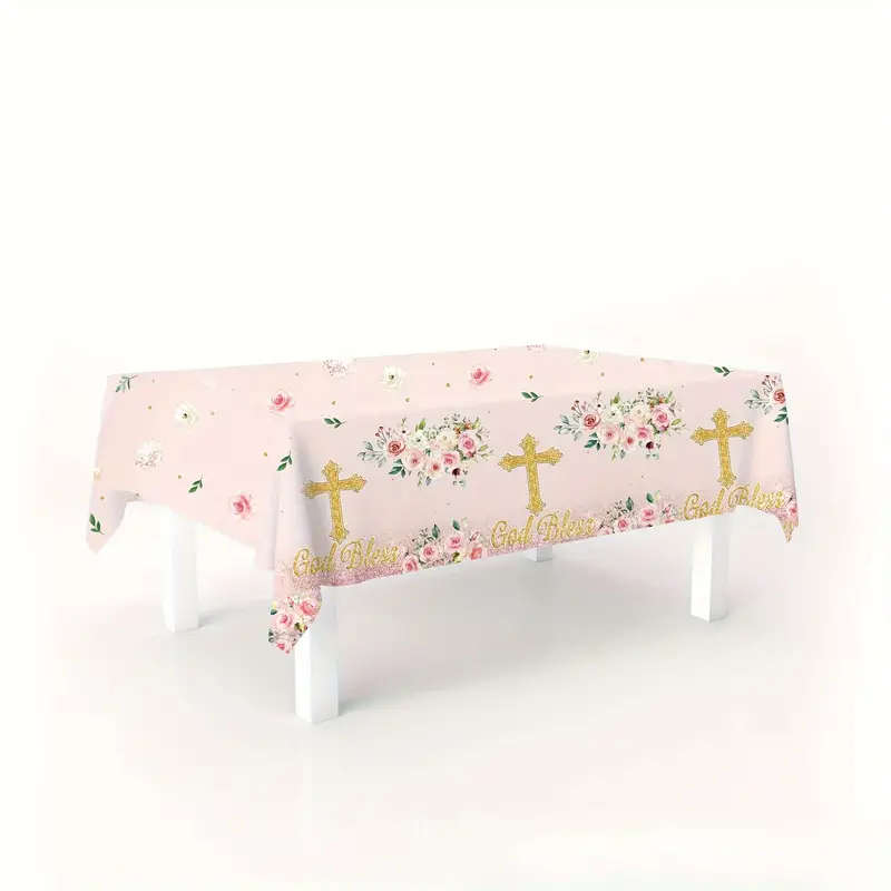 God Bless Plastic Table Cloth- Shades of Pink & Gold -   220 x 130cm