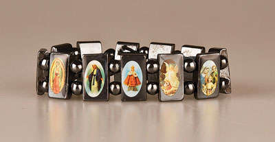 Glass Imitation Hematite Saints Bracelet