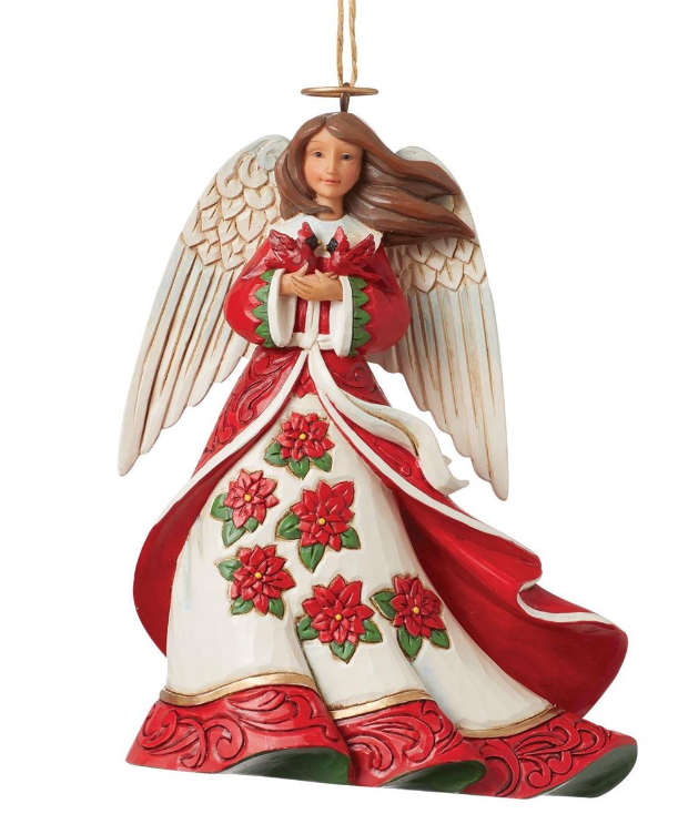 Jim Shore - 11cm Red Angel holding Cardinal Birds - hanging