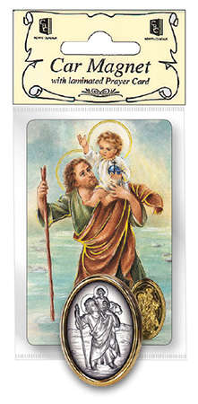 St Christopher Car Magnet & Laminated Prayer card/medal