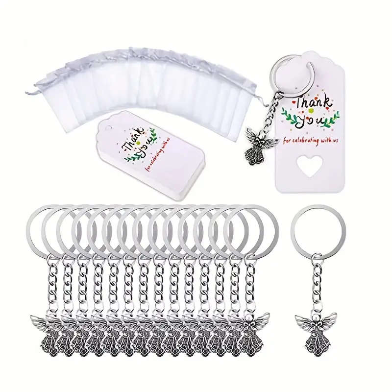 90 Piece - Angel Keyring, cards & Organza Bag - THANK YOU GIFTS - for Baptism, First Holy Communi...