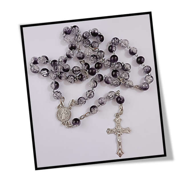 8mm Acrylic Crackle Black/Clear Rosary