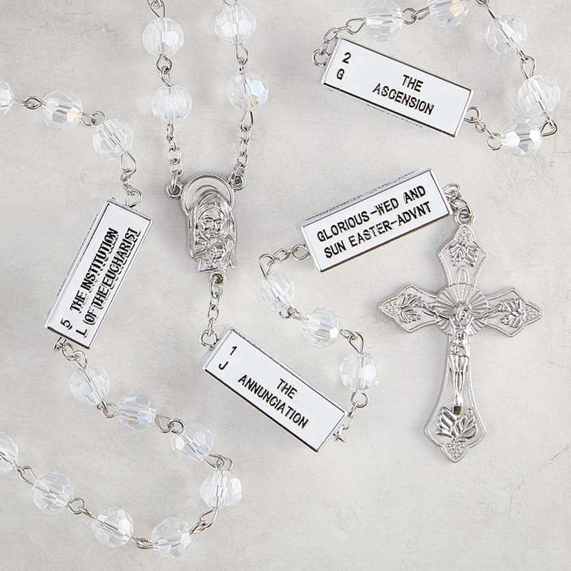 Crystal Rosary AB with 20 Mystery Bar