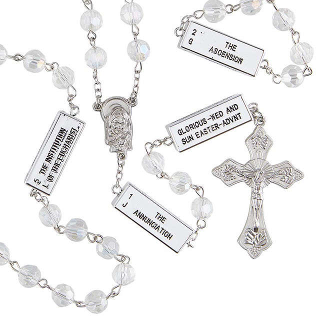 Crystal Rosary AB with 20 Mystery Bar