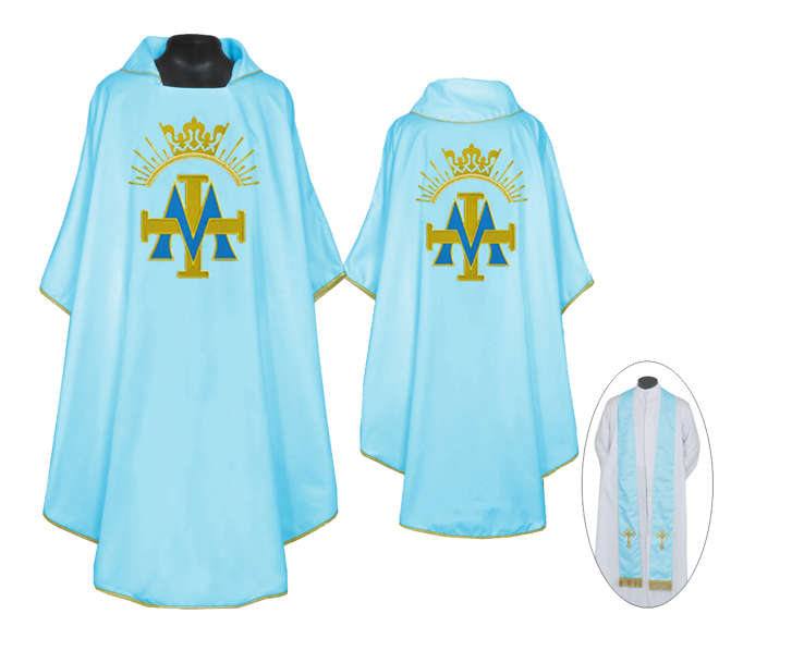 Marion Blue Chasuble with golden M & Crown & Royal blue Applique - Import