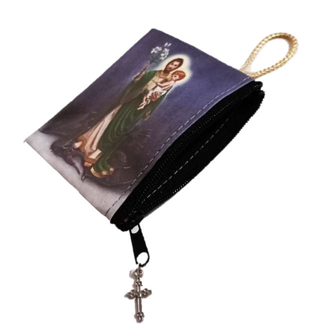 St Joseph Terror of Demons Rosary Zipper Bag with Cross