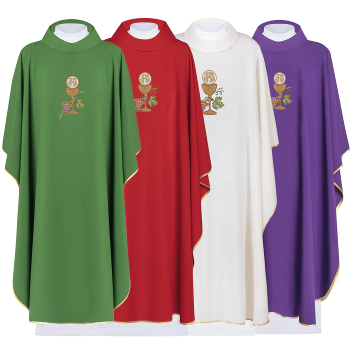 Haftina House Chasuble - Chalice/Eucharist JHS - Vines and Grapes