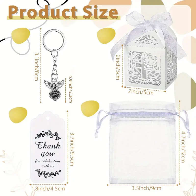 24 Piece - Angel Keyring, cards, organza bag & Gift Box- THANK YOU GIFTS - for Baptism, First Hol...