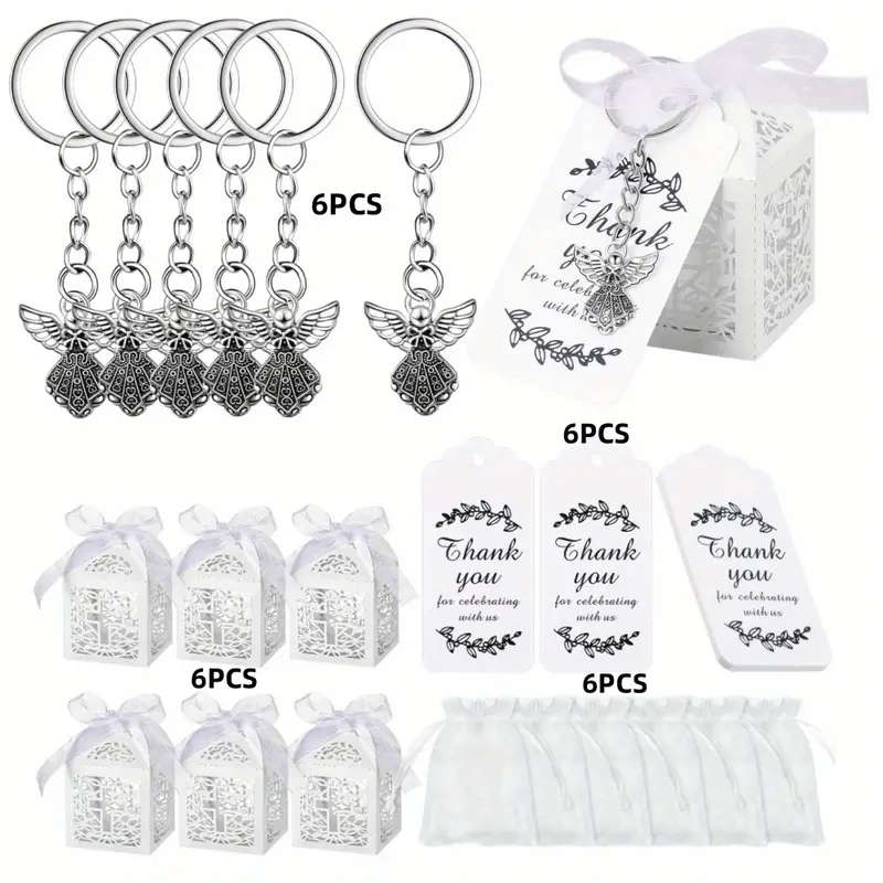 24 Piece - Angel Keyring, cards, organza bag & Gift Box- THANK YOU GIFTS - for Baptism, First Hol...