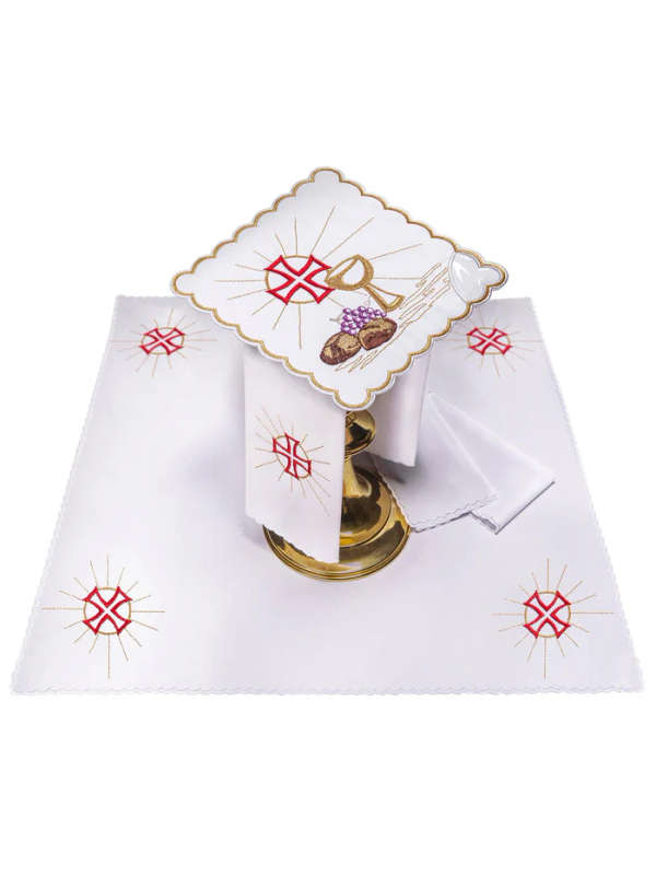 Haftina House Altar Linen Set - Chalice, Bread & Grapes - Cross