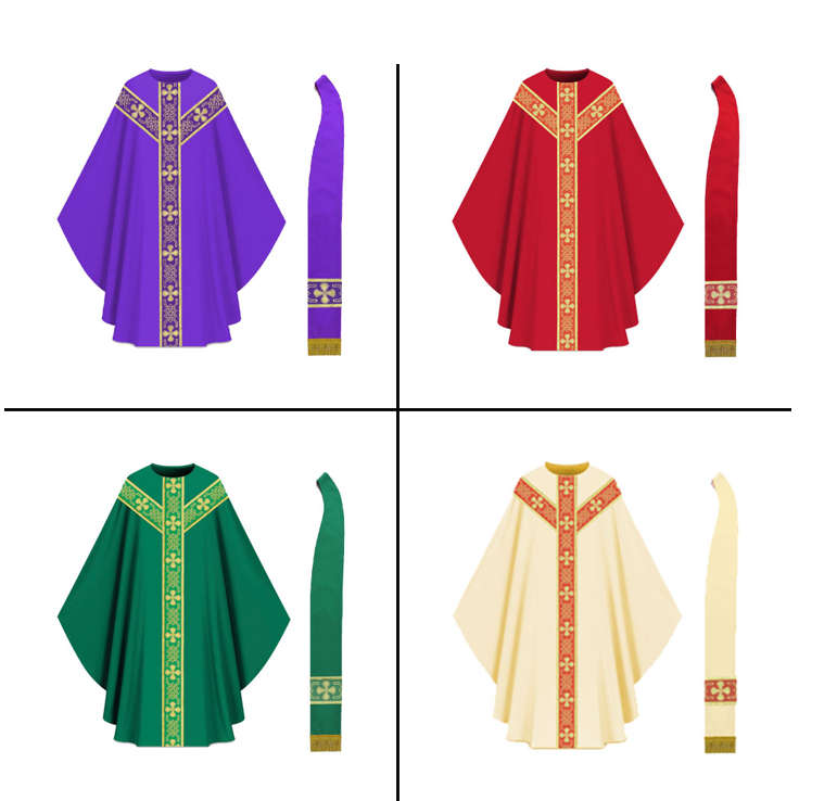 Gothic Chasuble with Cross Designs & Stole - Import