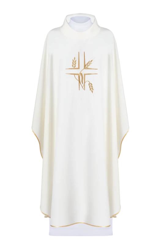 Haftina House Chasuble - Cream with open Cross & Wheat - Poland Import