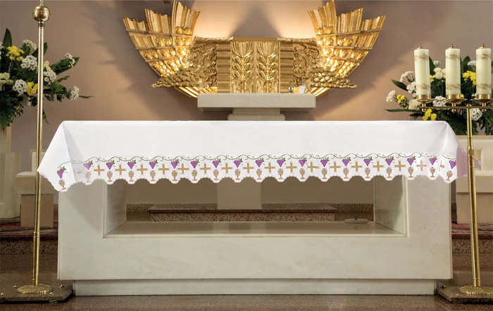 Haftina House - Altar Cloth - Cross, chalice/Eucharist with vines & grapes - 2meters L x 150cm wide