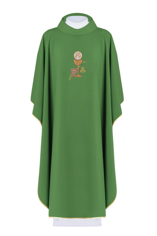 Haftina House Chasuble - Chalice/Eucharist JHS - Vines and Grapes