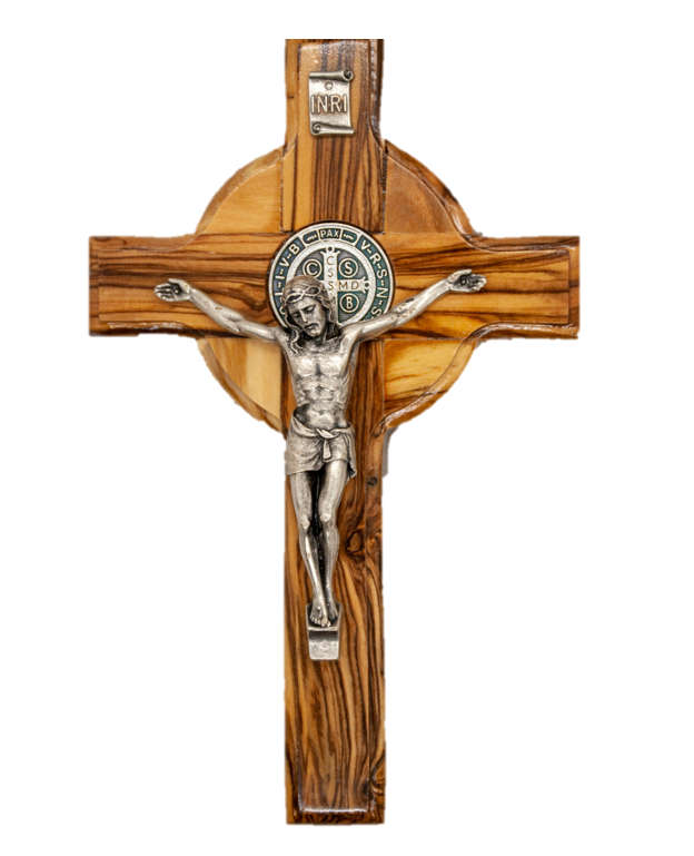 16cm St Benedict Olivewood Crucifix - Imported from Holy Land/Jerusalem