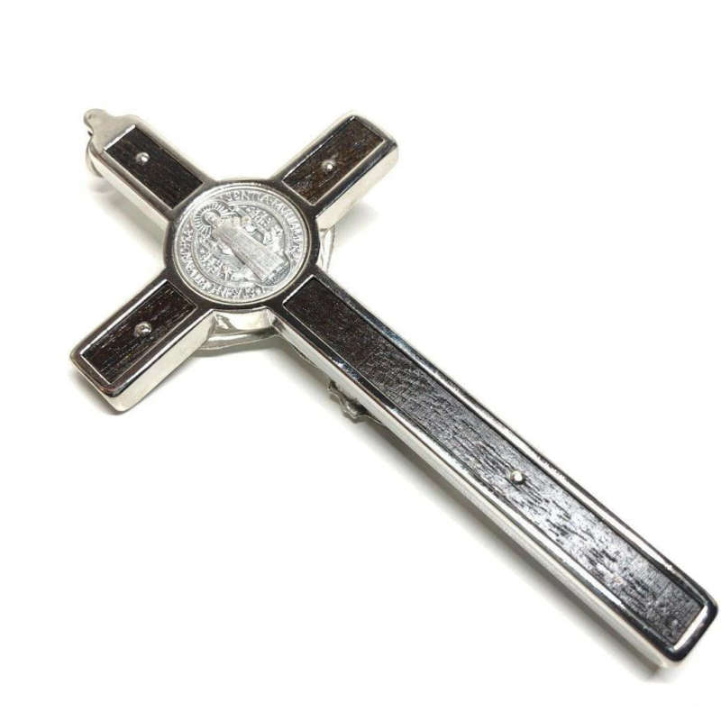 19cm St Benedict Crucifix in silver with Black Inlay