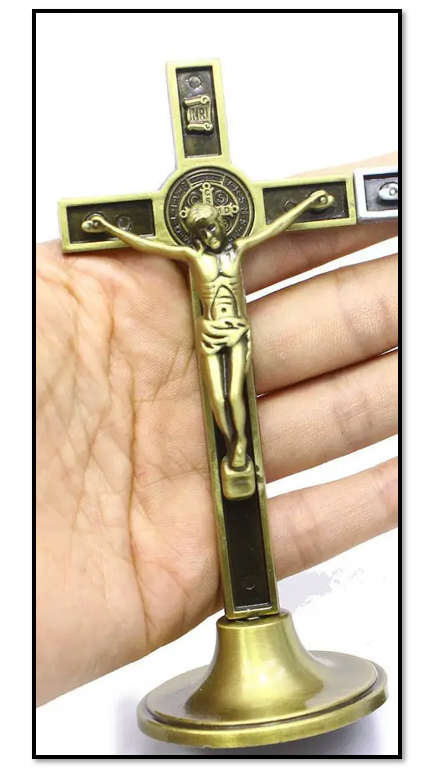 12cm Standing Bronze St Benedict Metal Crucifix