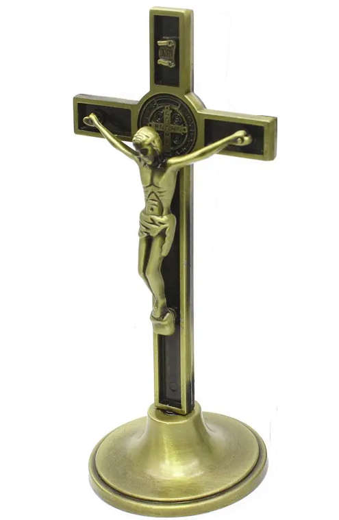 12cm Standing Bronze St Benedict Metal Crucifix
