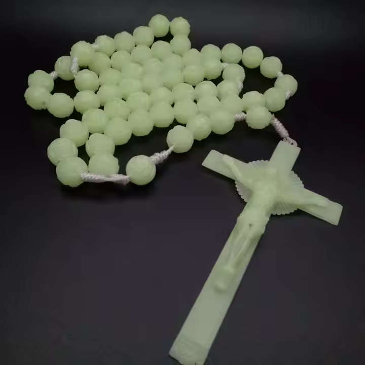 Luminous Rosary with 15mm Rose Bud beads - Wall