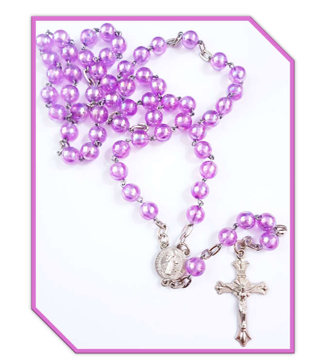 Purple Mother of Pearl Sheen -  8mm Bead Rosary