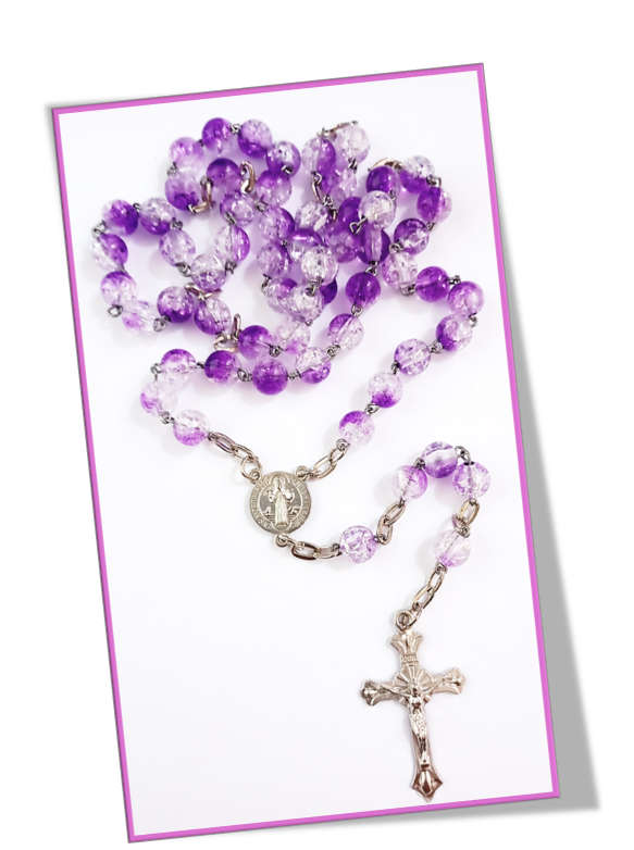 Purple Crackle 8mm Bead Rosary