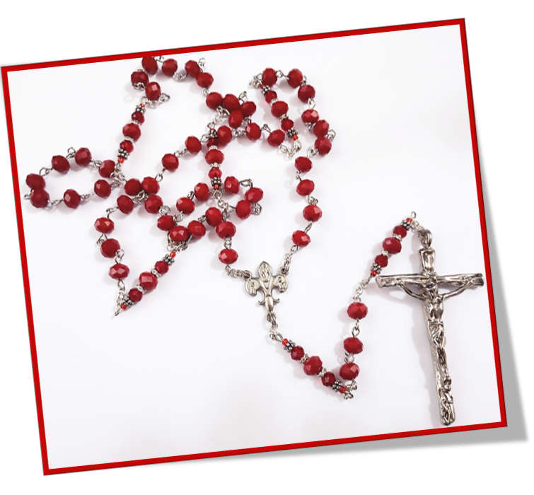 Dark Red Austrian Glass Crystal Rosary -  Chain Rosary Design