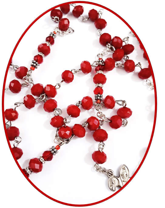 Dark Red Austrian Glass Crystal Rosary -  Chain Rosary Design