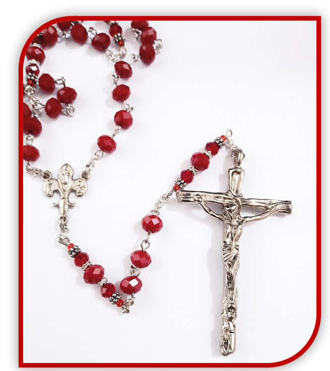 Dark Red Austrian Glass Crystal Rosary -  Chain Rosary Design