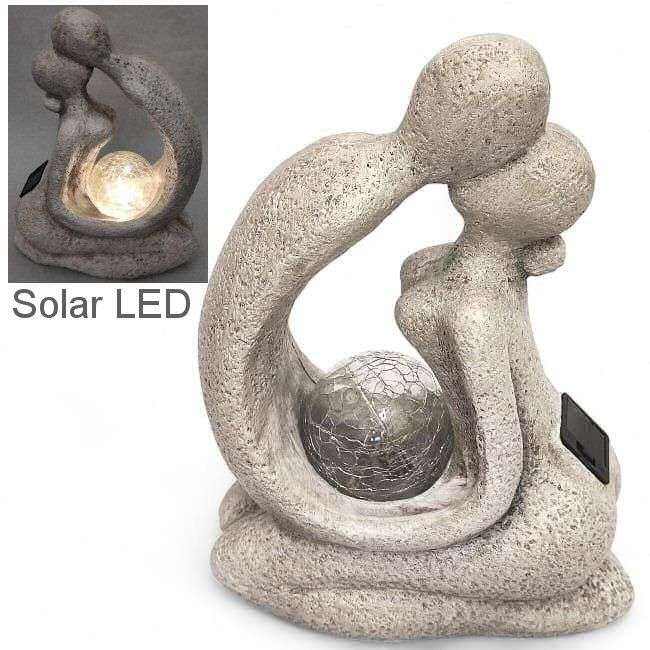 Kissing Couple with Crackle Glass dome with Solar Fairy Lights - 31cm tall
