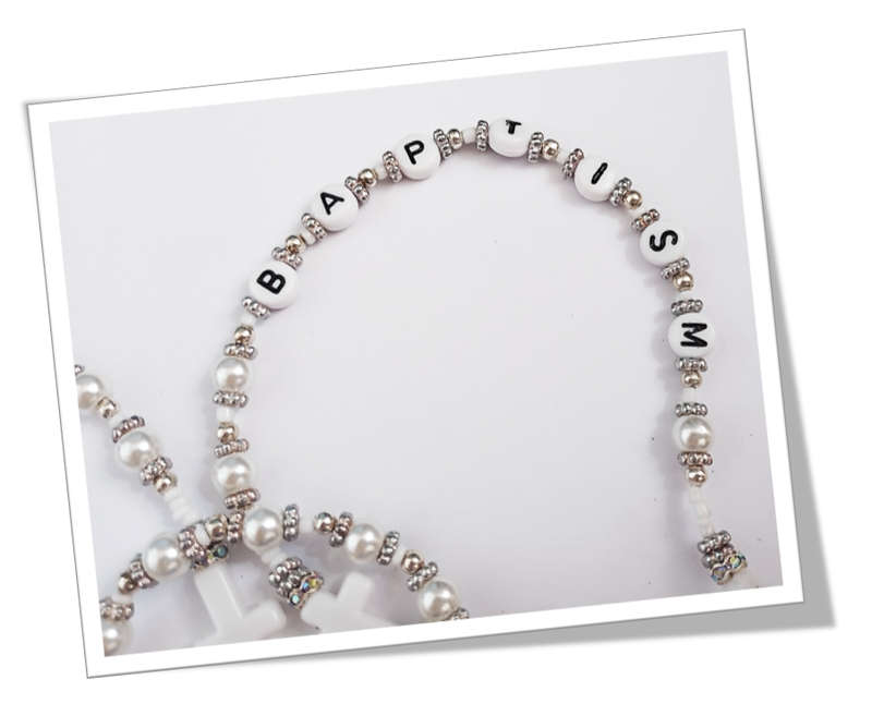 Baptism / Christening White Faux glass Pearls Rosary With White Crosses - Limited Edition