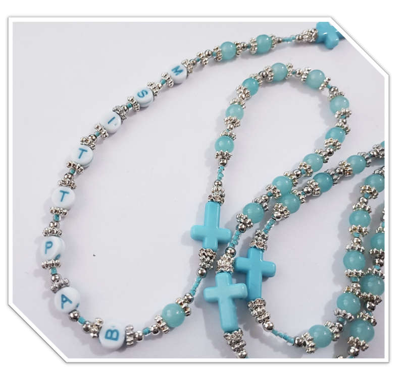 Baptism / Christening Blue glass Rosary With Blue Crosses - Limited Edition