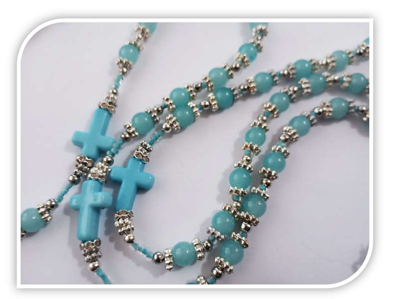 Baptism / Christening Blue glass Rosary With Blue Crosses - Limited Edition