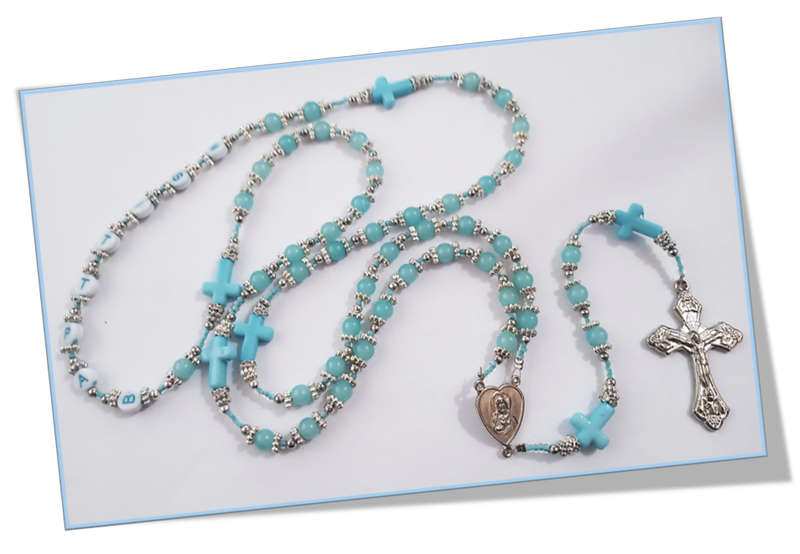 Baptism / Christening Blue glass Rosary With Blue Crosses - Limited Edition