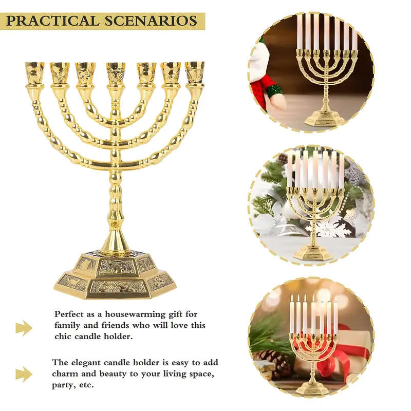 13cm tall Menorah in Gold - 7 arm