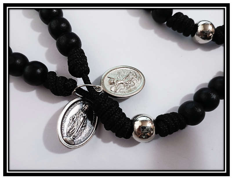 Warrior Rosary - 10mm Black Wooden Paracord with St Benedict Crucifix